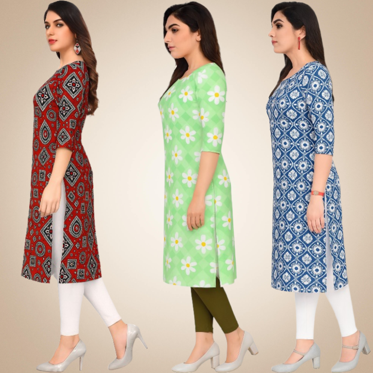 Stunning Printed Combo Kurtis (Pack of 3)