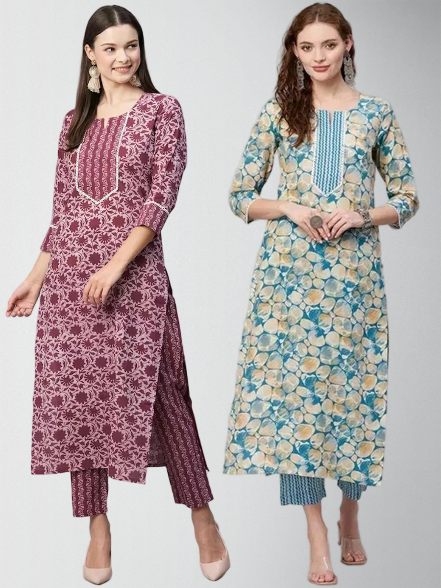 Superlative Printed Kurta Set With Pant Pack Of 2