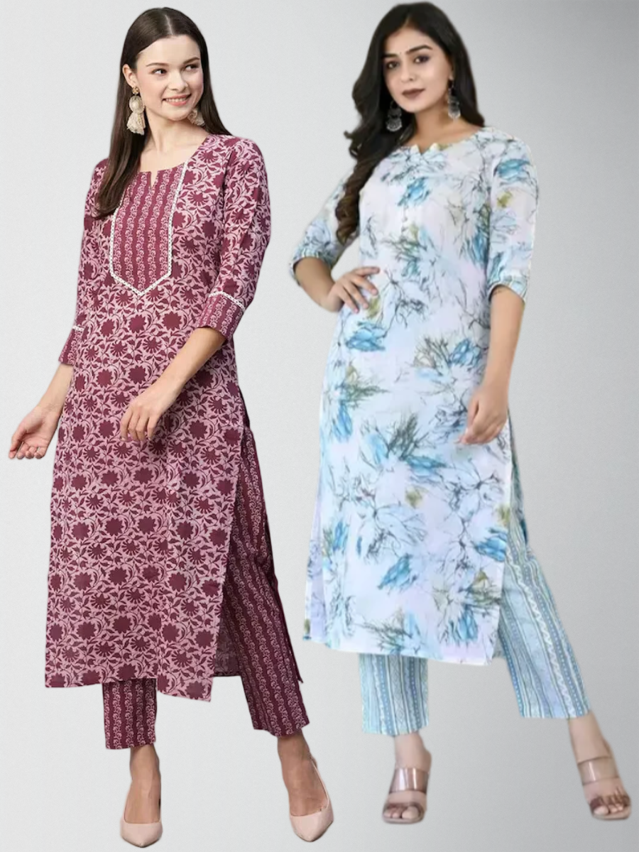 Beguiling Printed Kurta Set With Pant Pack Of 2