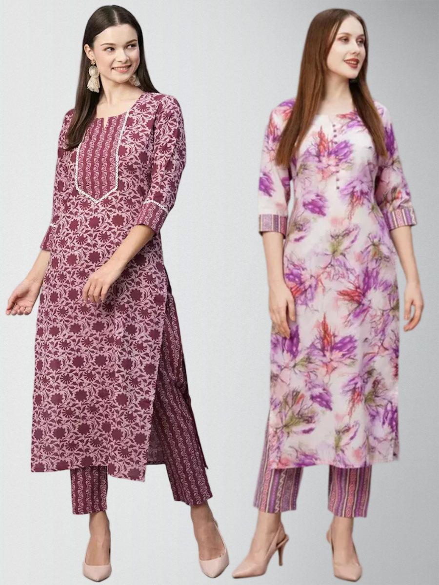 Dapper Printed Kurta Set With Pant Pack Of 2