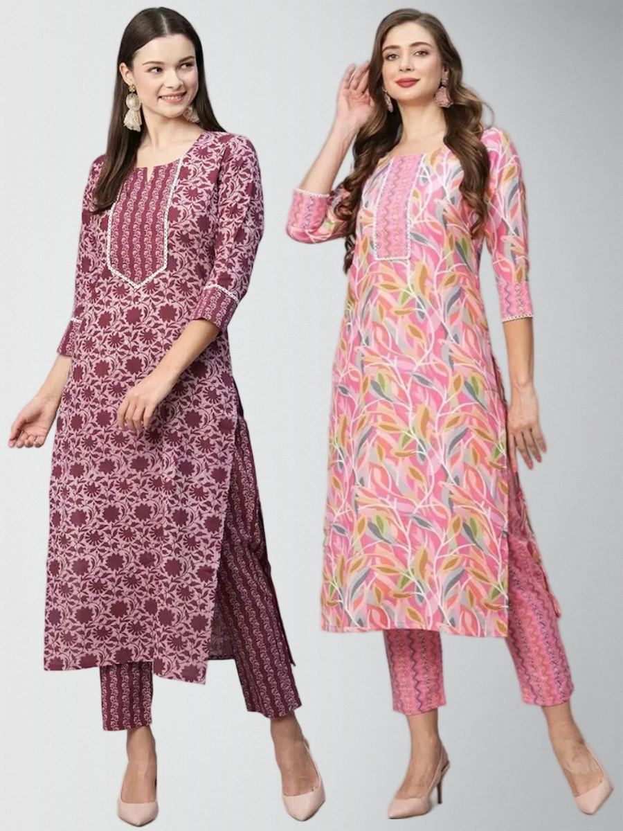 Perfect Printed Kurta Set With Pant Pack Of 2