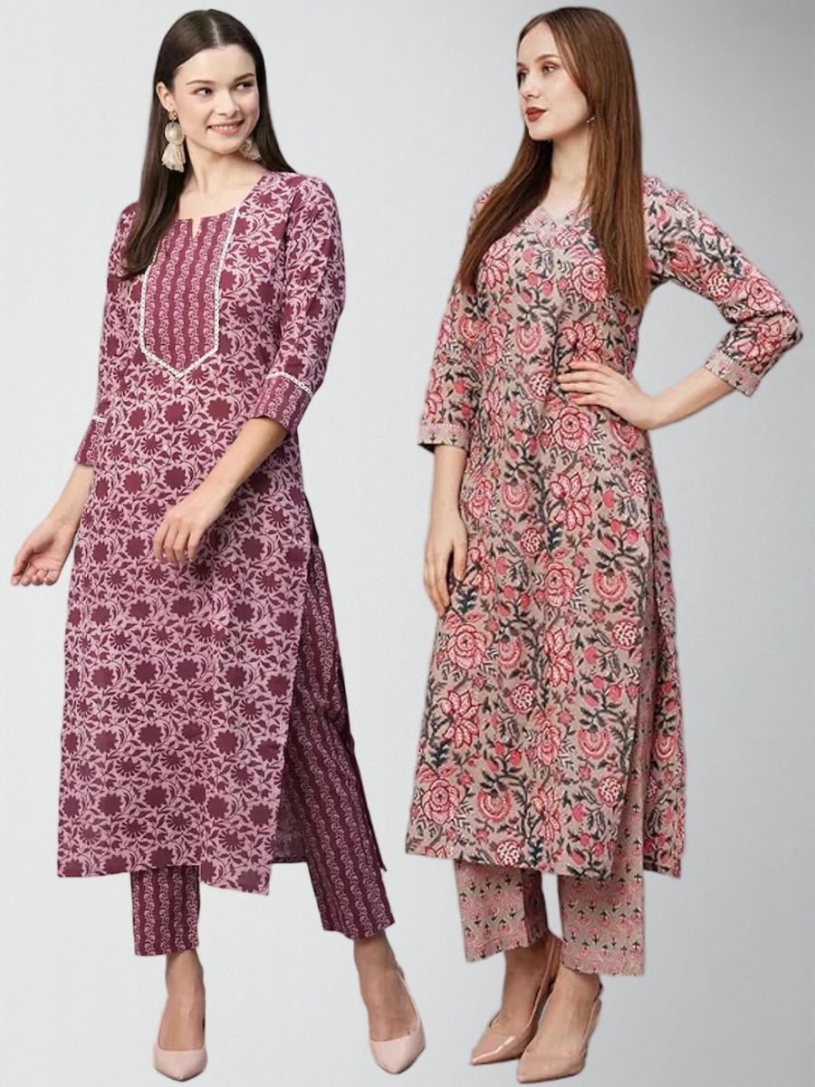 Stylish Printed Kurta Set With Pant Pack Of 2