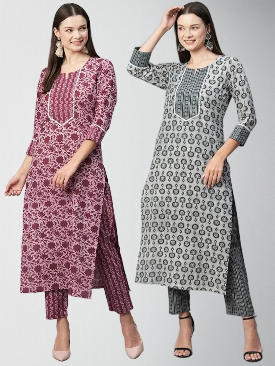 Attractive Printed Kurta Set With Pant Pack Of 2
