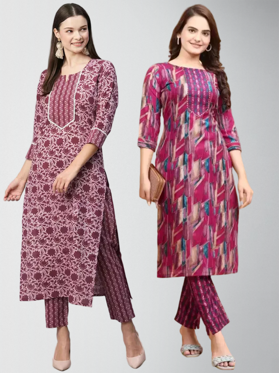 Stunning Printed Kurta Set With Pant Pack Of 2
