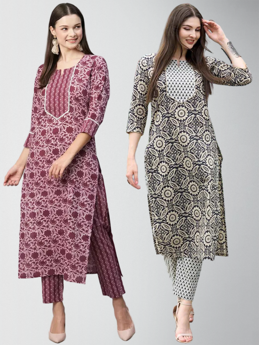 Fabulous Printed Kurta Set With Pant Pack Of 2