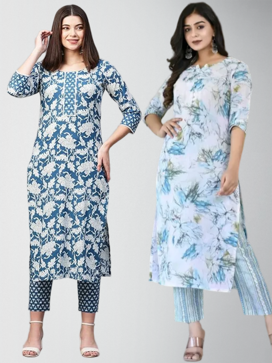 Superb Printed Kurta Set With Pant Pack Of 2
