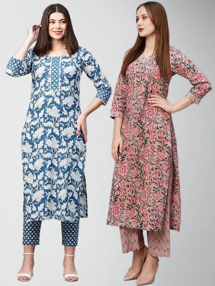 Immense Printed Kurta Set With Pant Pack Of 2
