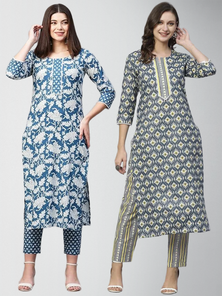Lovely Printed Kurta Set With Pant Pack Of 2