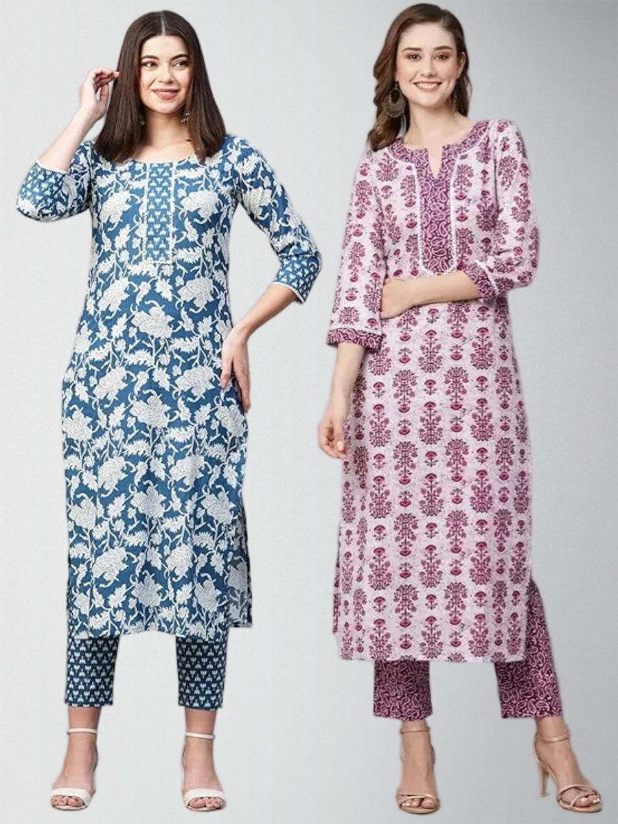 Fly Printed Kurta Set With Pant Pack Of 2