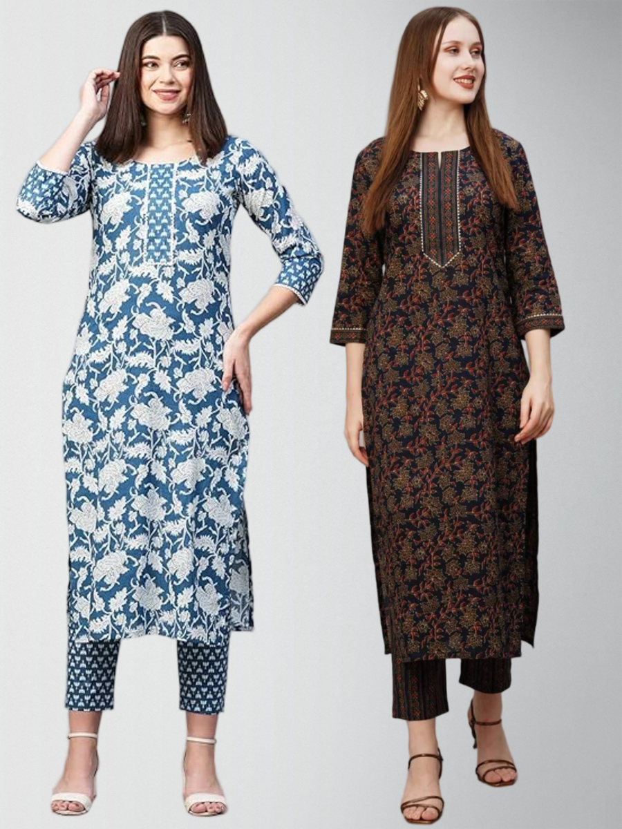 Felicitous Printed Kurta Set With Pant Pack Of 2