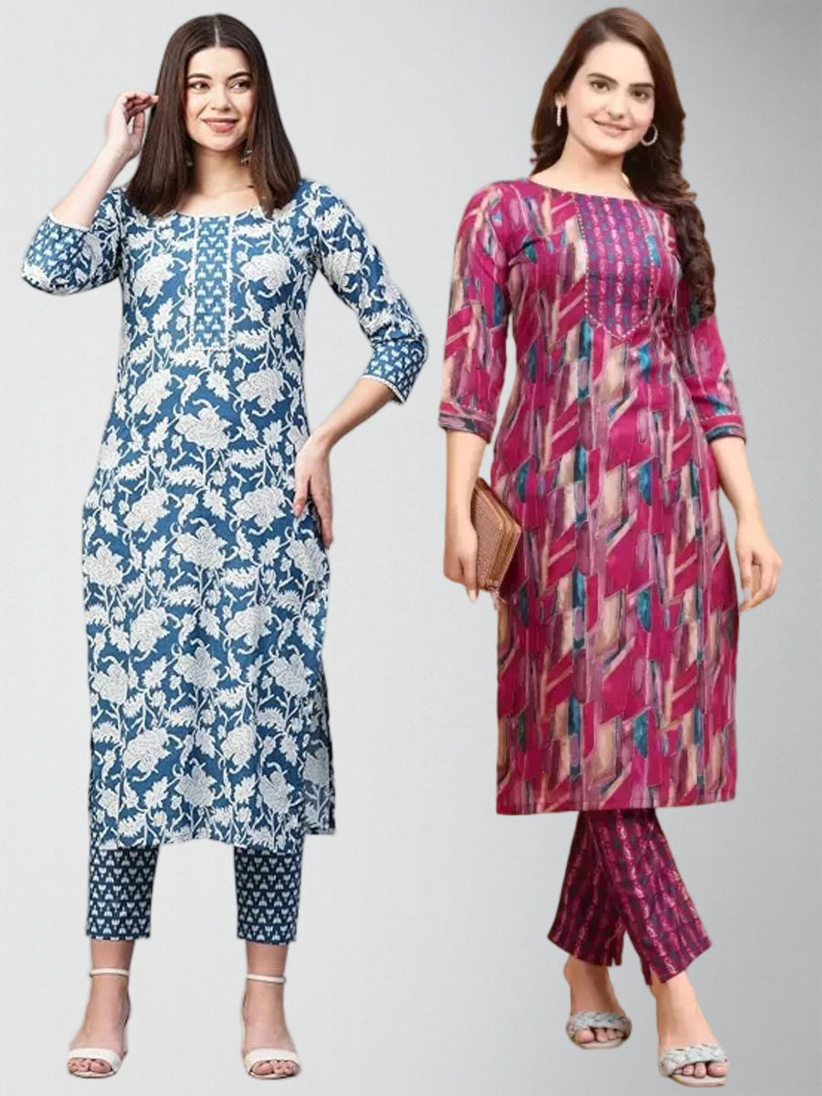 Ethereal Printed Kurta Set With Pant Pack Of 2