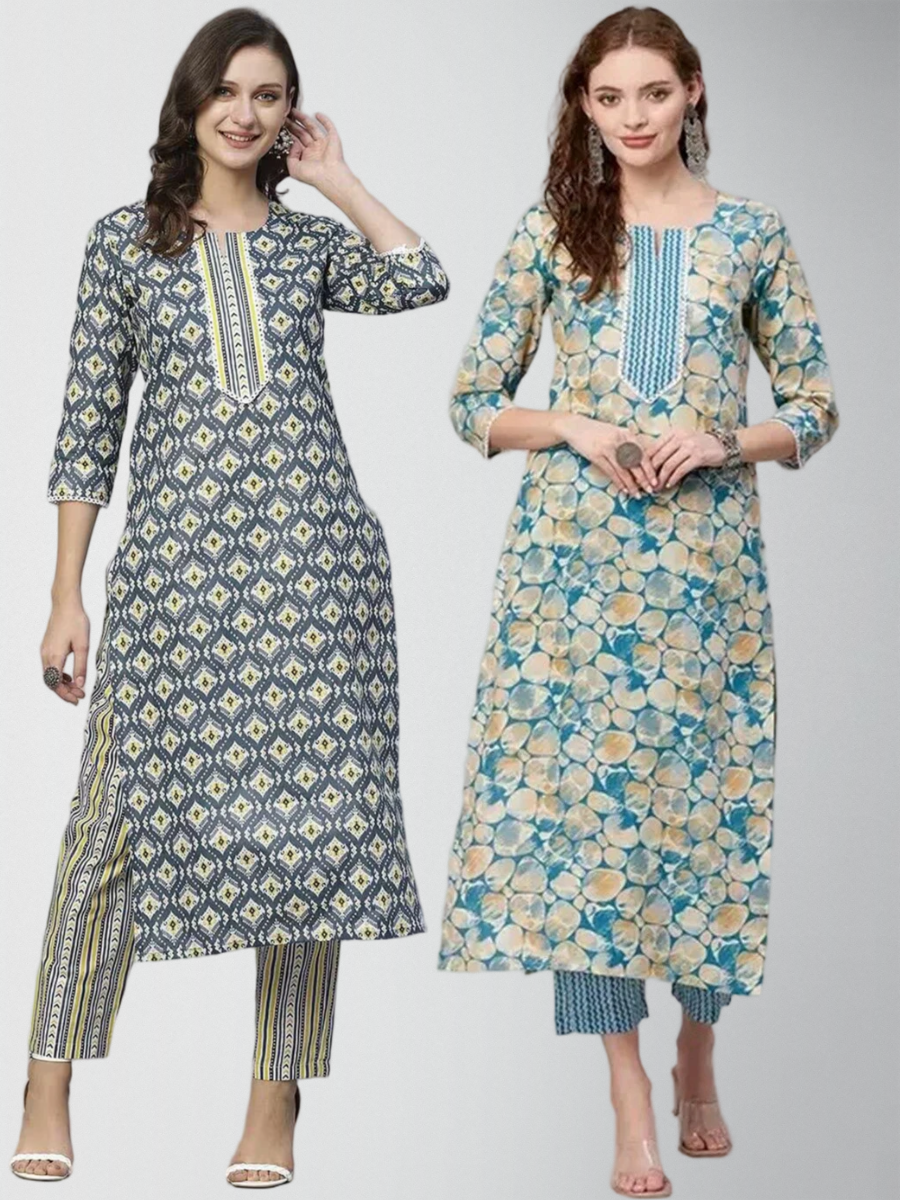 Lambent Printed Kurta Set With Pant Pack Of 2