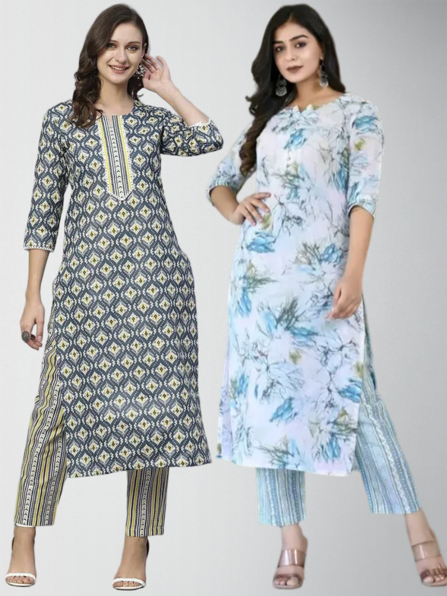 Superb Printed Kurta Set With Pant Pack Of 2