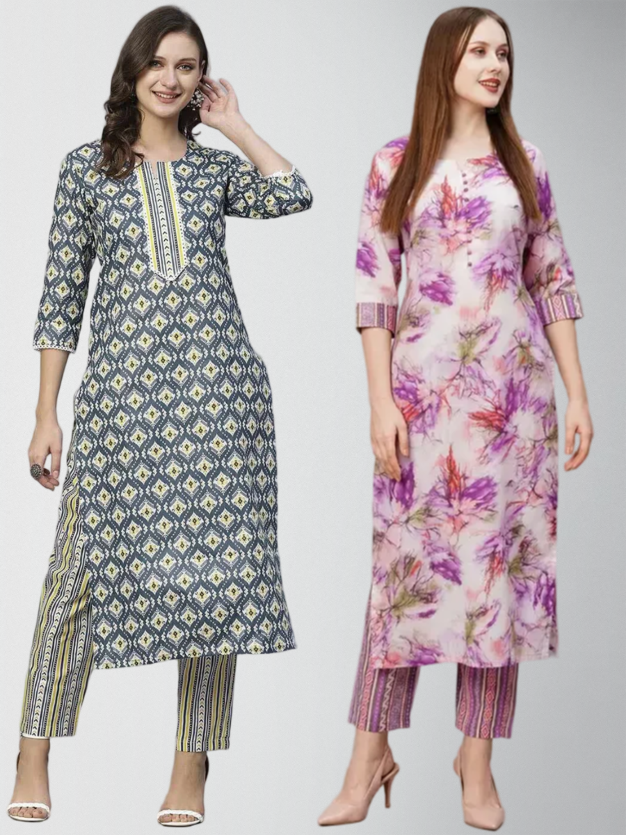 Resplendent Printed Kurta Set With Pant Pack Of 2