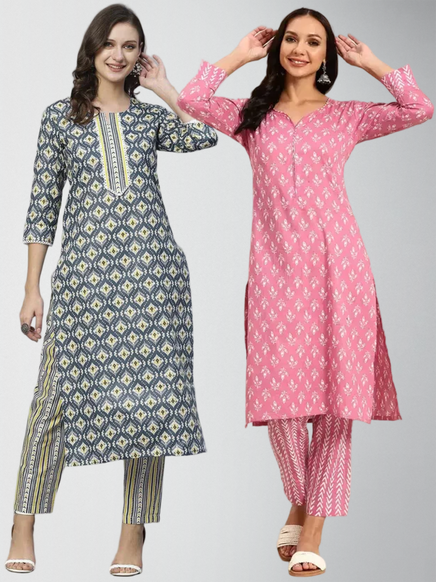 Cunning Printed Kurta Set With Pant Pack Of 2