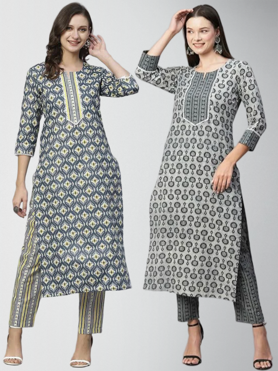 Sightly Printed Kurta Set With Pant Pack Of 2
