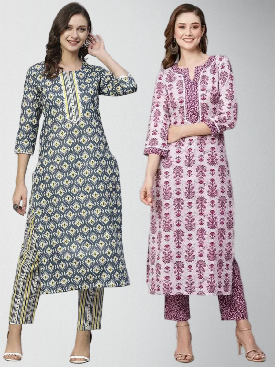 Wonderful Printed Kurta Set With Pant Pack Of 2