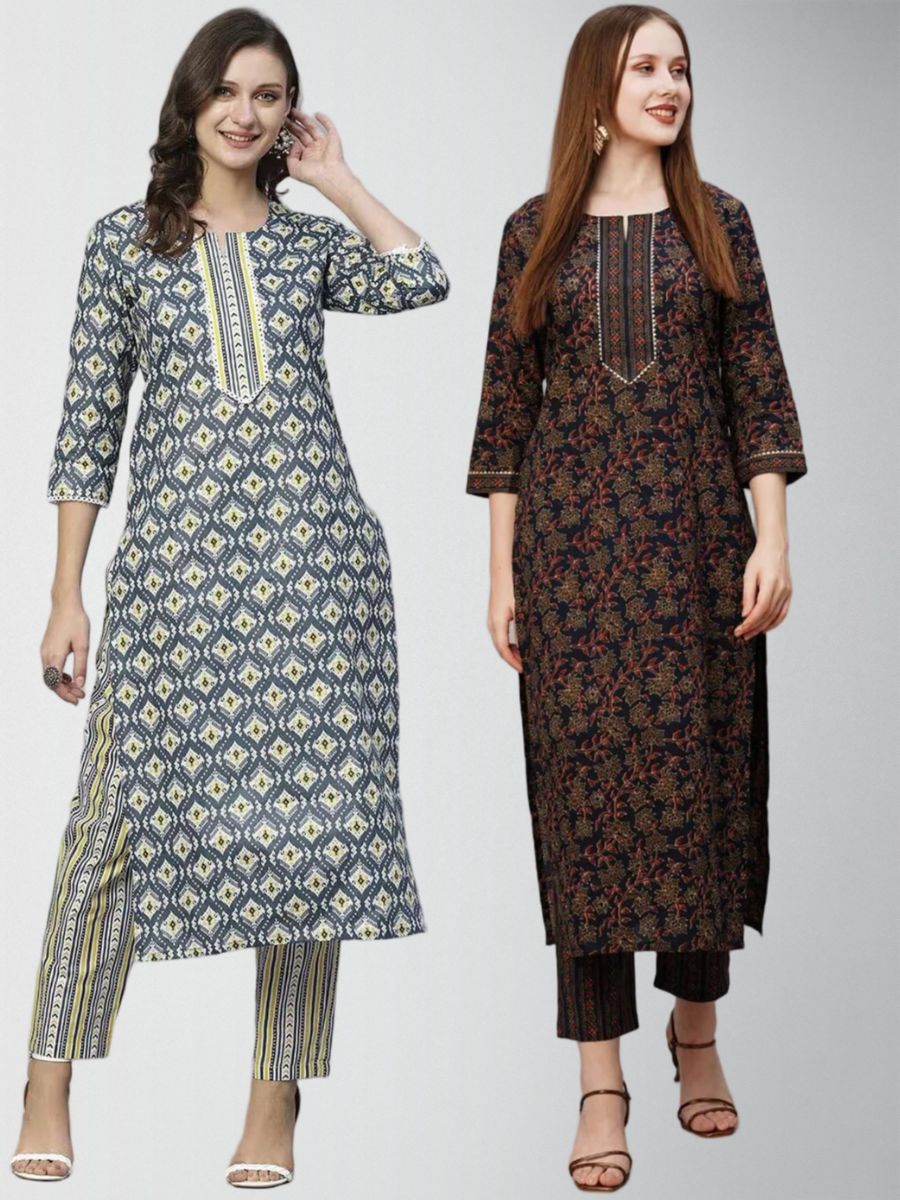 Dashing Printed Kurta Set With Pant Pack Of 2