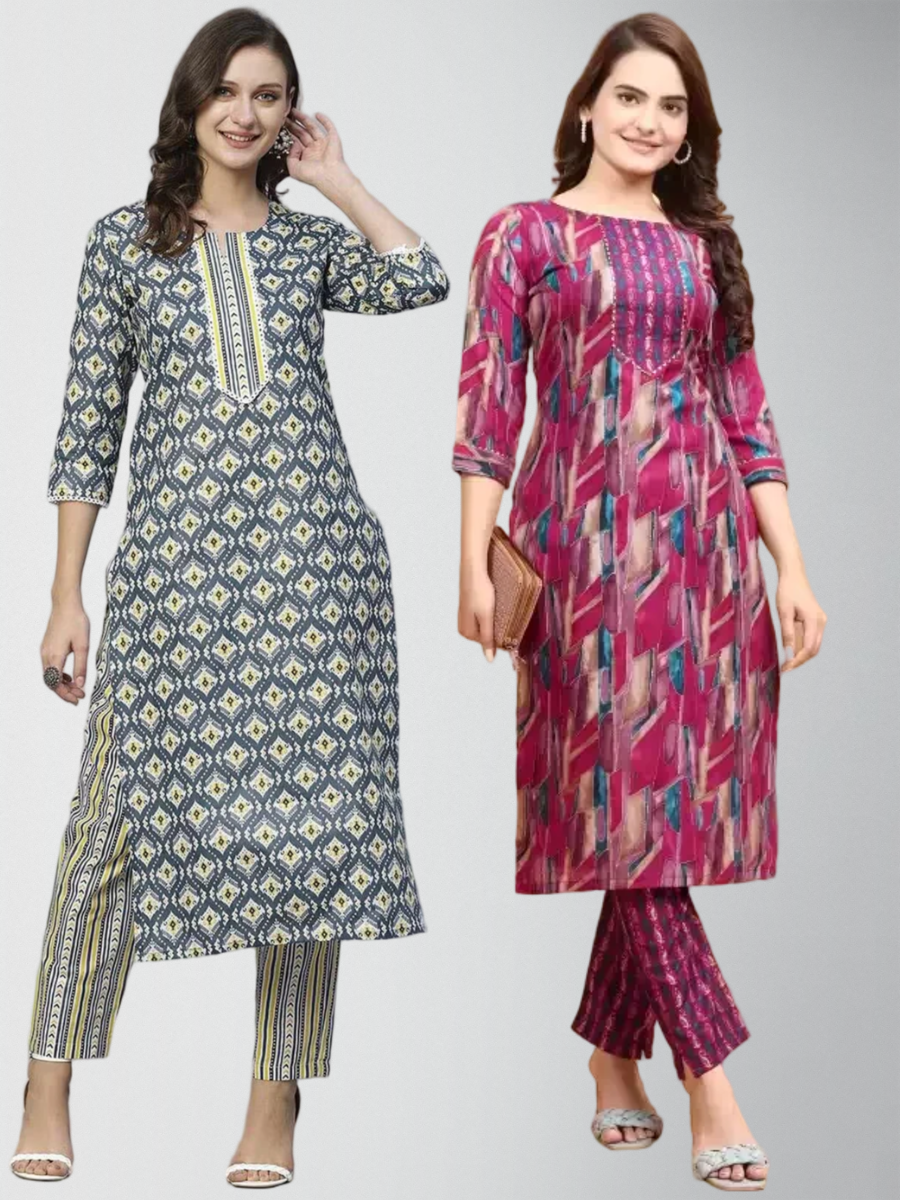 Dainty Printed Kurta Set With Pant Pack Of 2