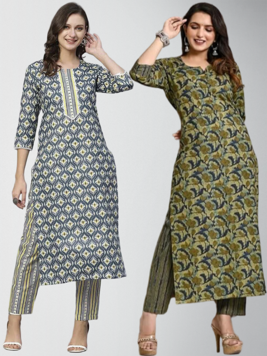 Lissome Printed Kurta Set With Pant Pack Of 2