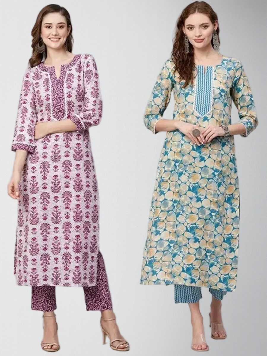 Murmurous Printed Kurta Set With Pant Pack Of 2