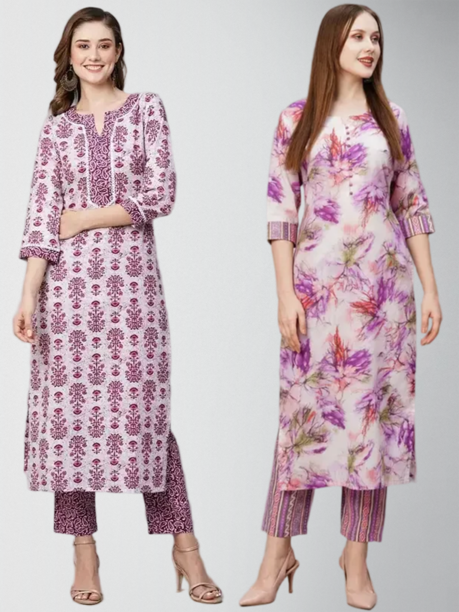 Improbable Printed Kurta Set With Pant Pack Of 2