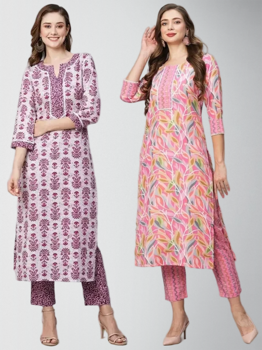 Opulent Printed Kurta Set With Pant Pack Of 2