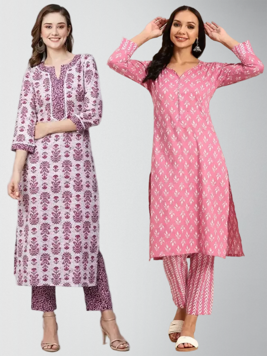 Charming Printed Kurta Set With Pant Pack Of 2