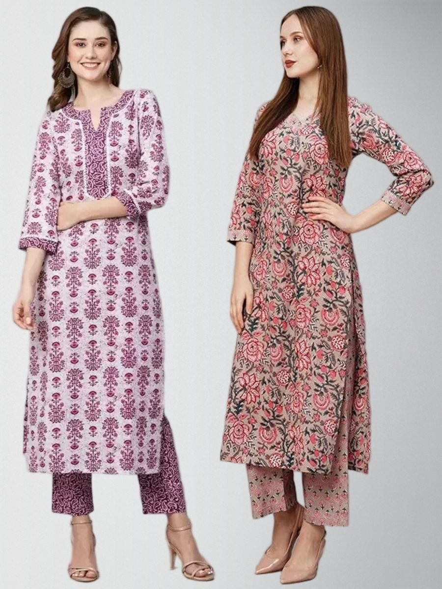 Dalliance Printed Kurta Set With Pant Pack Of 2