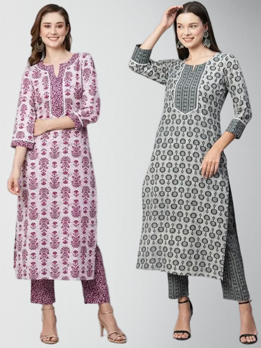 Flattering Printed Kurta Set With Pant Pack Of 2