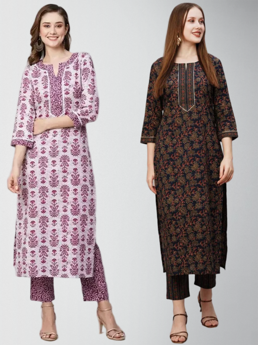 Dashing Printed Kurta Set With Pant Pack Of 2