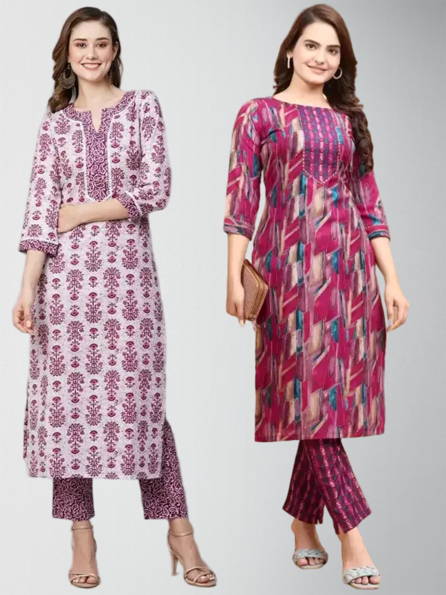 Effervescent Printed Kurta Set With Pant Pack Of 2