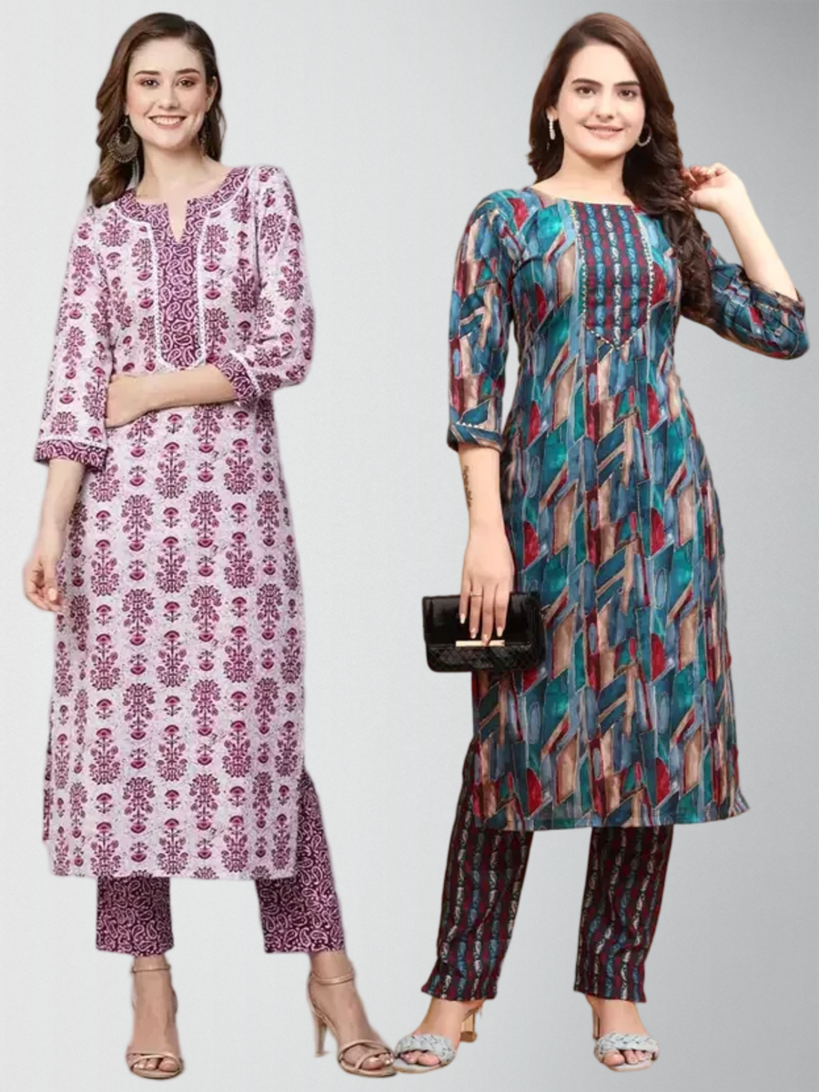 Capricious Printed Kurta Set With Pant Pack Of 2