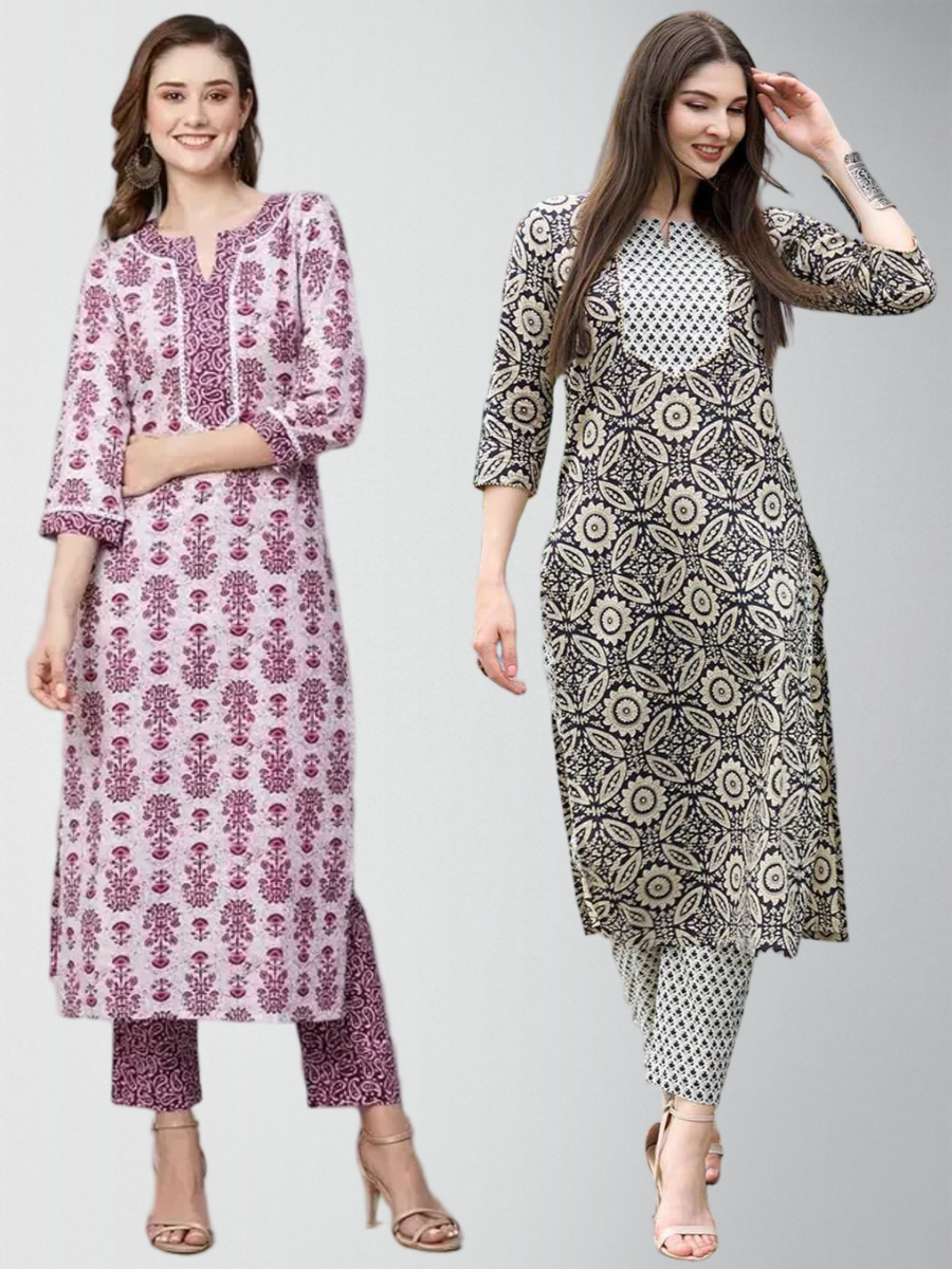 Tremendous Printed Kurta Set With Pant Pack Of 2