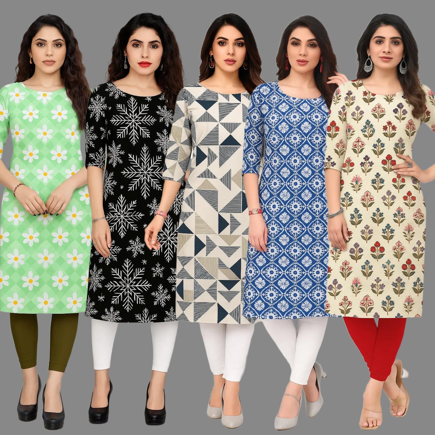 Superlative Women's Printed Kurtis Combo Pack Of 5