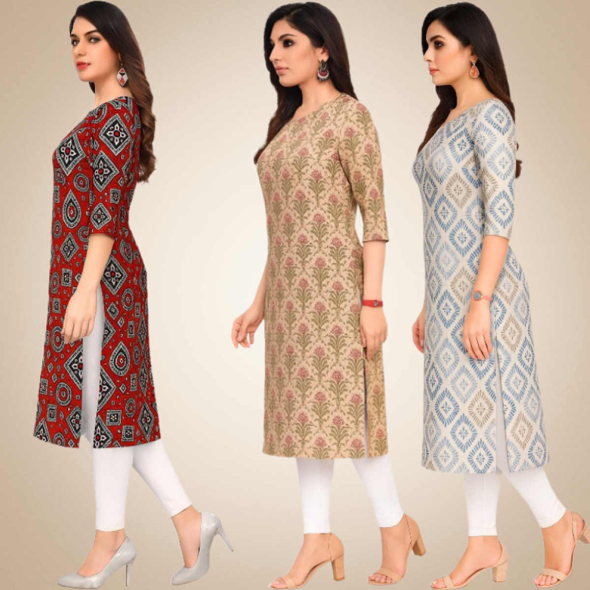 Alluring Printed Combo Kurtis (Pack of 3)