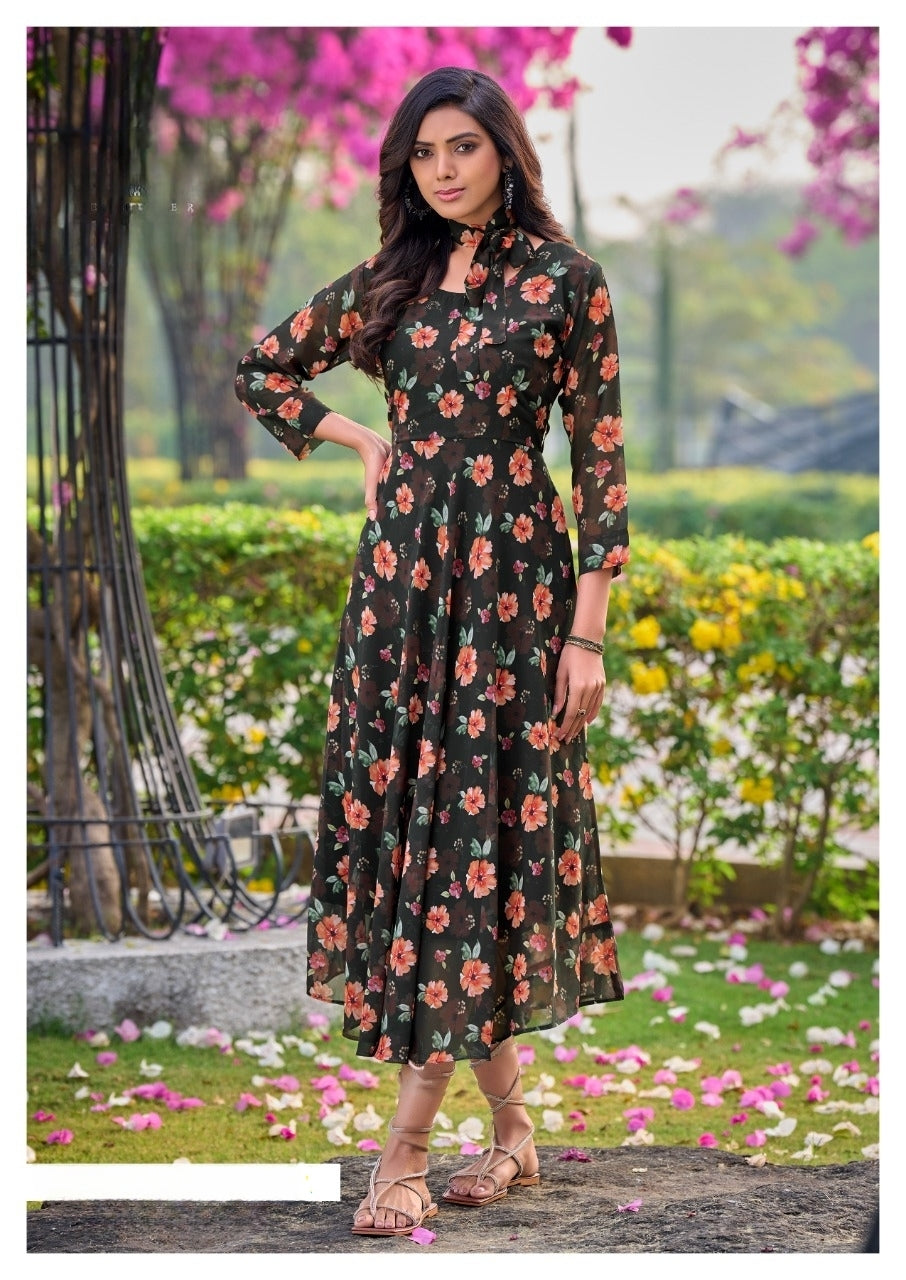 Multicolor Floral Printed Fit and Flare Dress