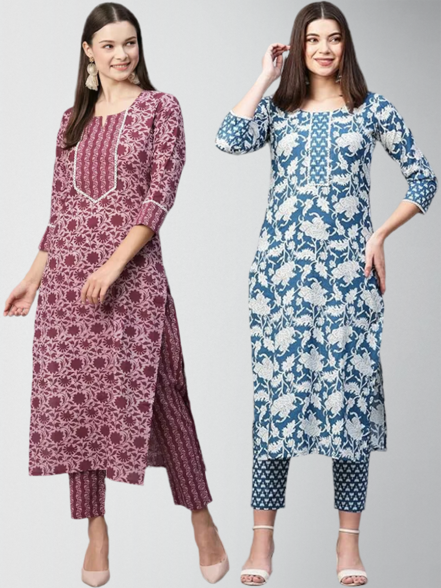 Amazing Printed Kurta Set With Pant Pack Of 2