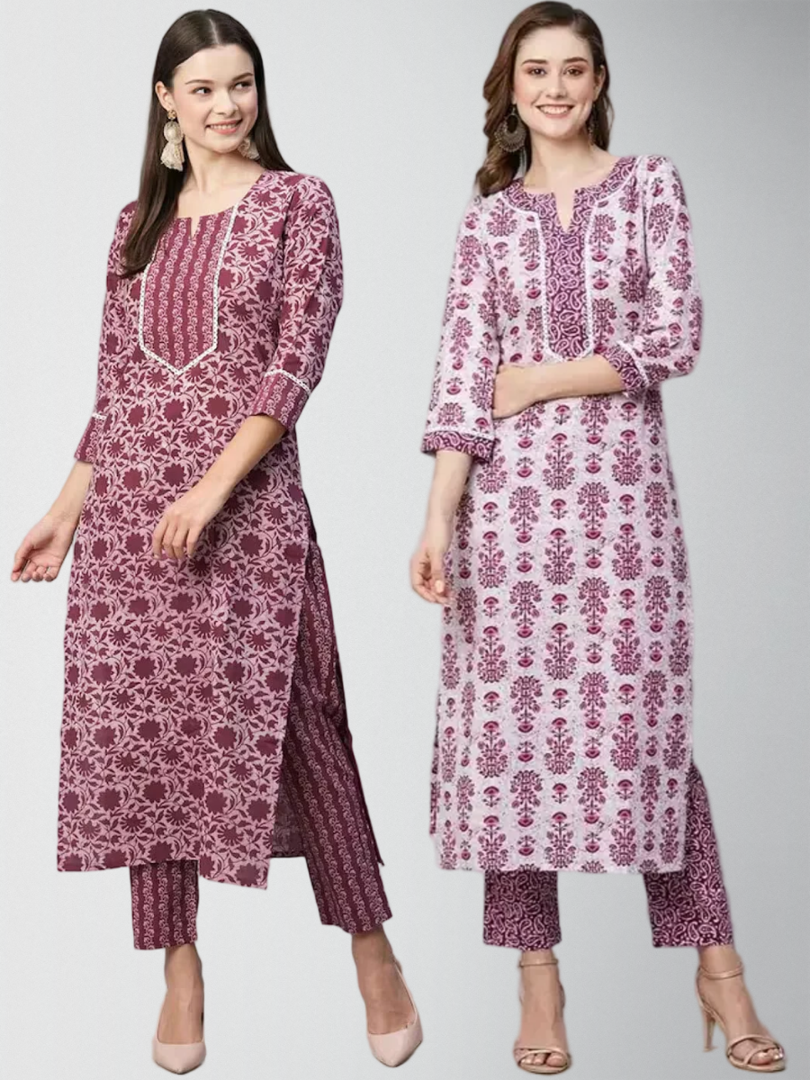 Excellent Printed Kurta Set With Pant Pack Of 2