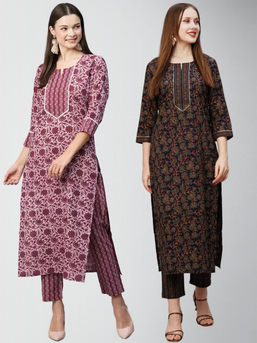 Alluring Printed Kurta Set With Pant Pack Of 2