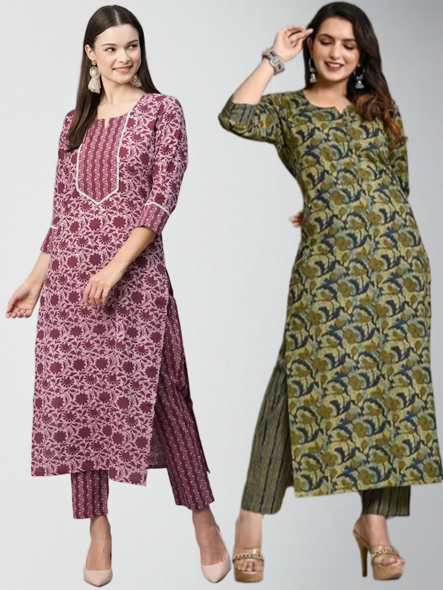 Ideal Printed Kurta Set With Pant Pack Of 2
