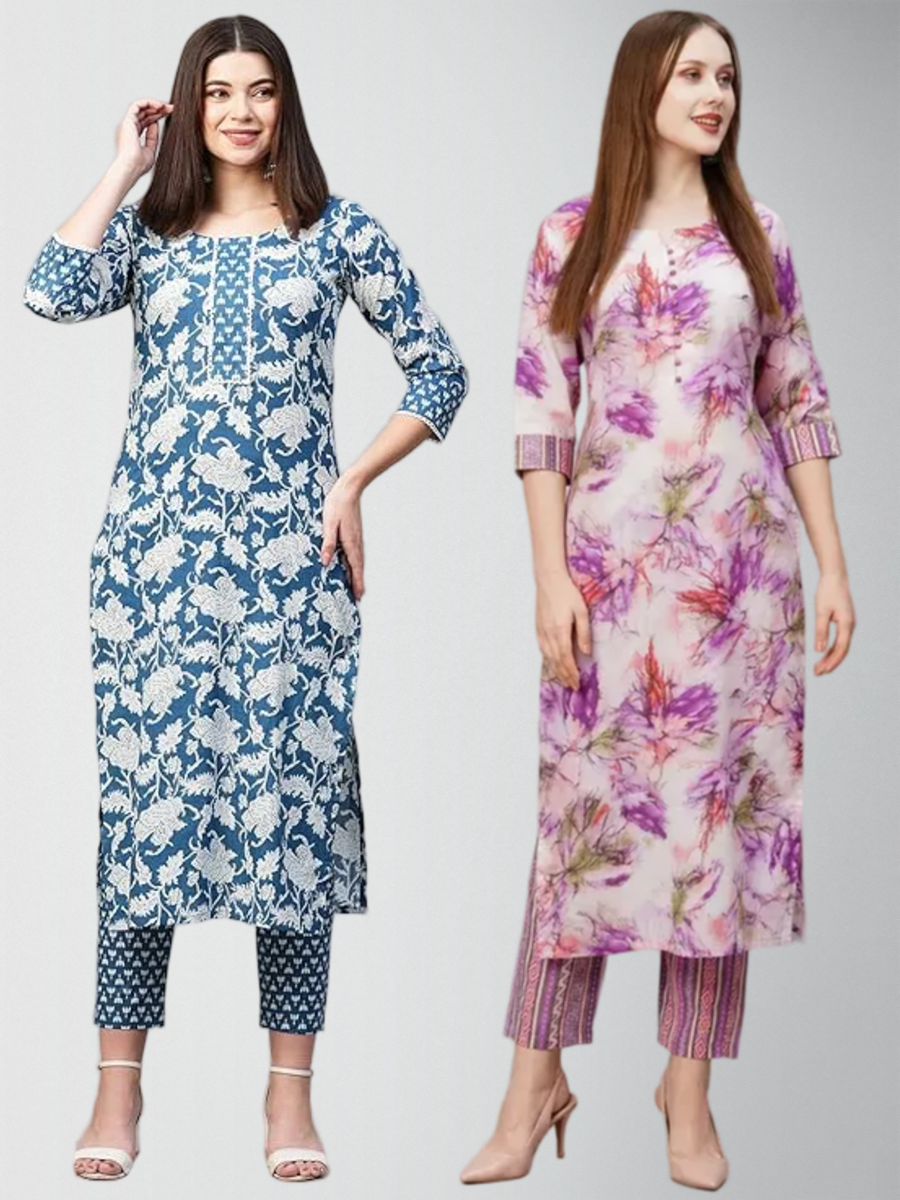 Enchanting Printed Kurta Set With Pant Pack Of 2
