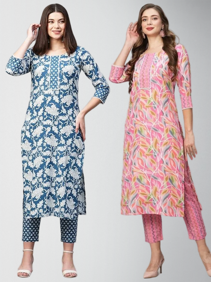 Elysian Printed Kurta Set With Pant Pack Of 2