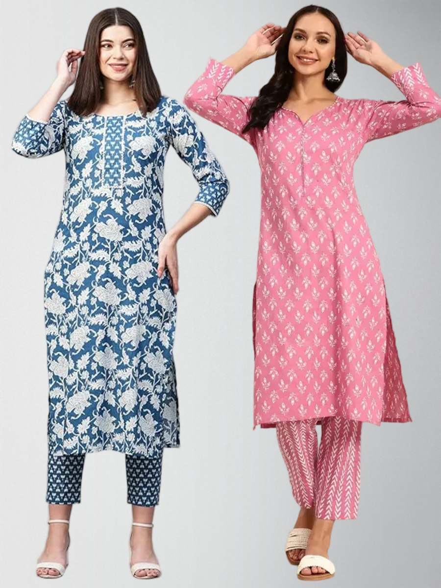 Divine Printed Kurta Set With Pant Pack Of 2