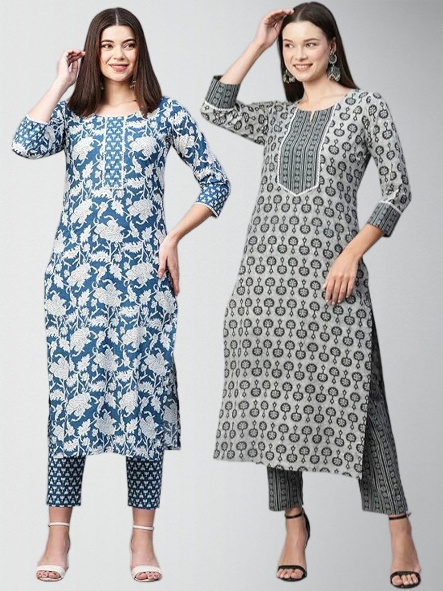 Graceful Printed Kurta Set With Pant Pack Of 2