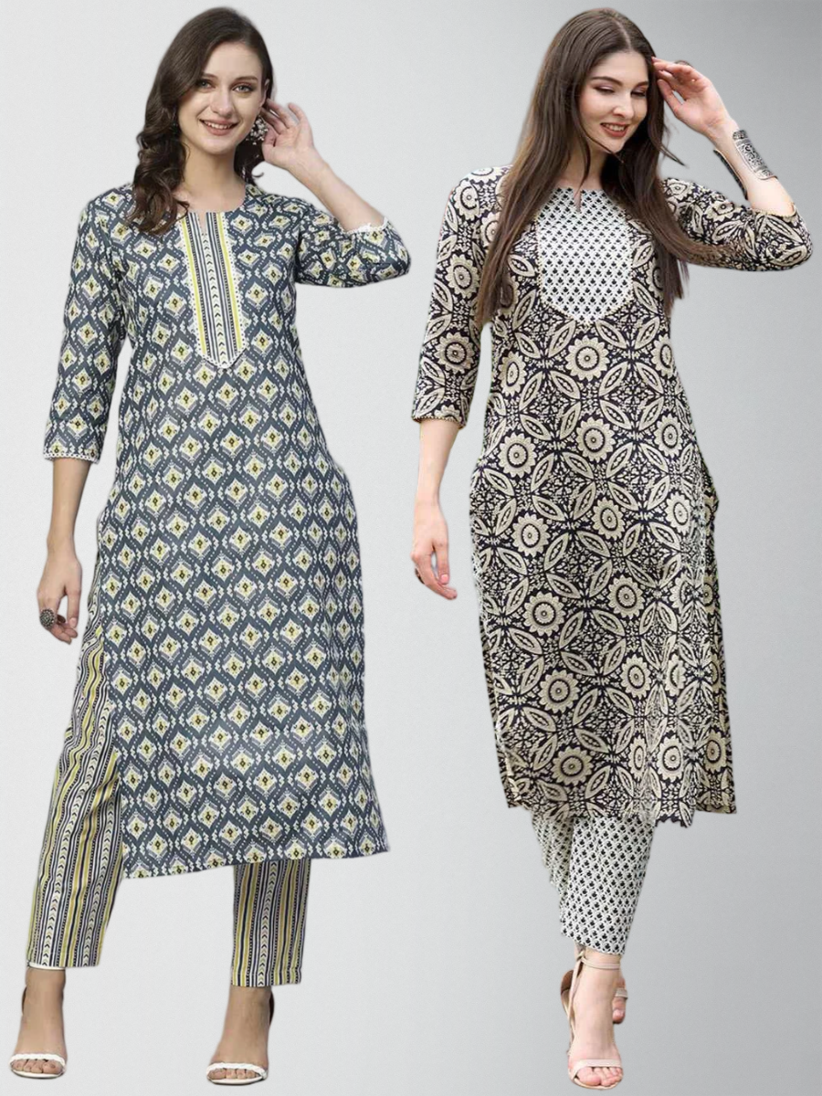 Bonza Printed Kurta Set With Pant Pack Of 2