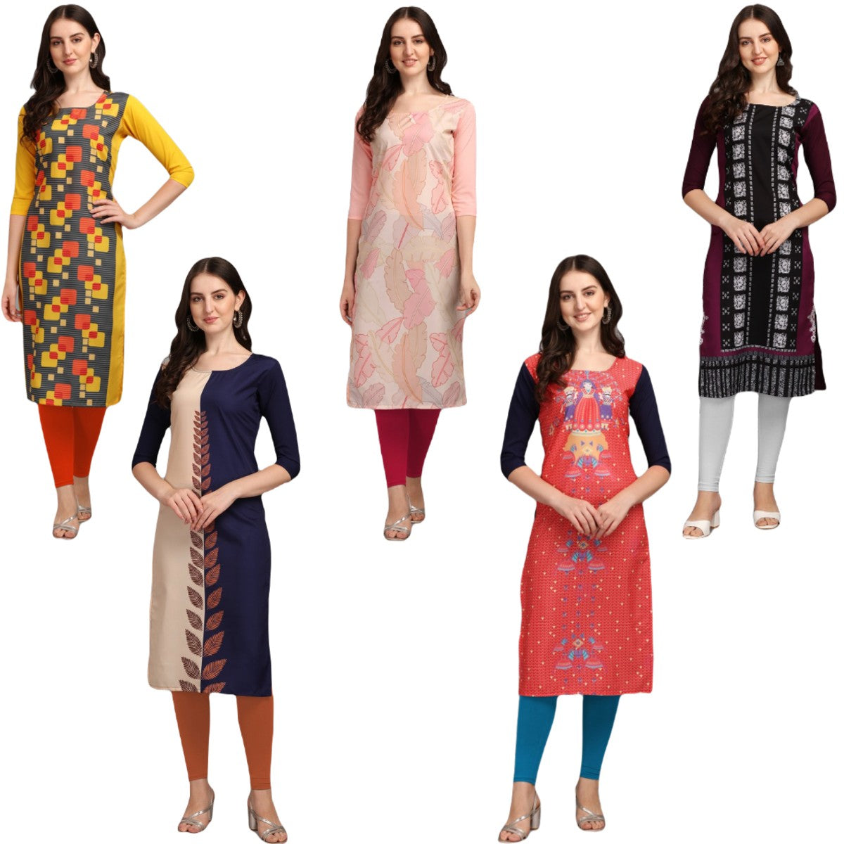 Amazing Printed Crepe Kurtis Combo Pack Of 5