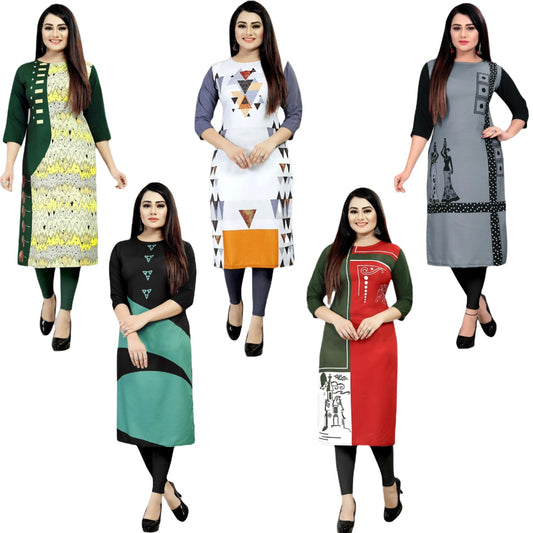 Excellent Printed Crepe Kurtis Combo Pack Of 5