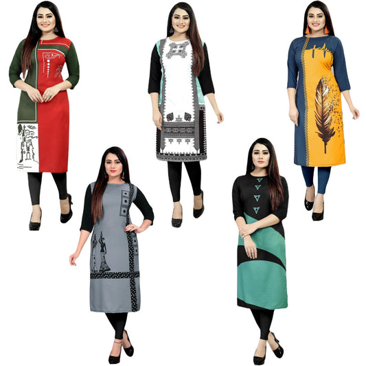 Multicolor Printed Crepe Kurtis Combo Pack Of 5