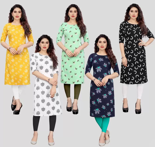 Elegant Printed Crepe Kurtis Combo Pack Of 5